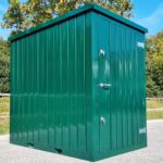 Materialcontainer MC1 lackiert RAL 6005 Moosgrün H 2090 x B 1500 x T 2280 mm Tür stirnseitig einflügelig