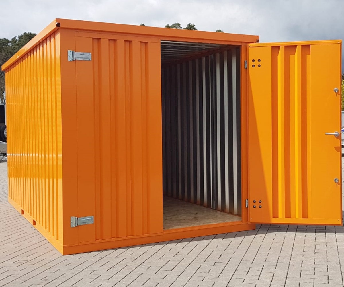 Materialcontainer-MC4-RAL2011-Doppelflugeltur-halboffen.jpg Materialcontainer MC4 lackiert RAL 2011 Tieforange H 2090 x B 2142 x T 3882 mm Tür stirnseitig zweiflügelig – Image 1