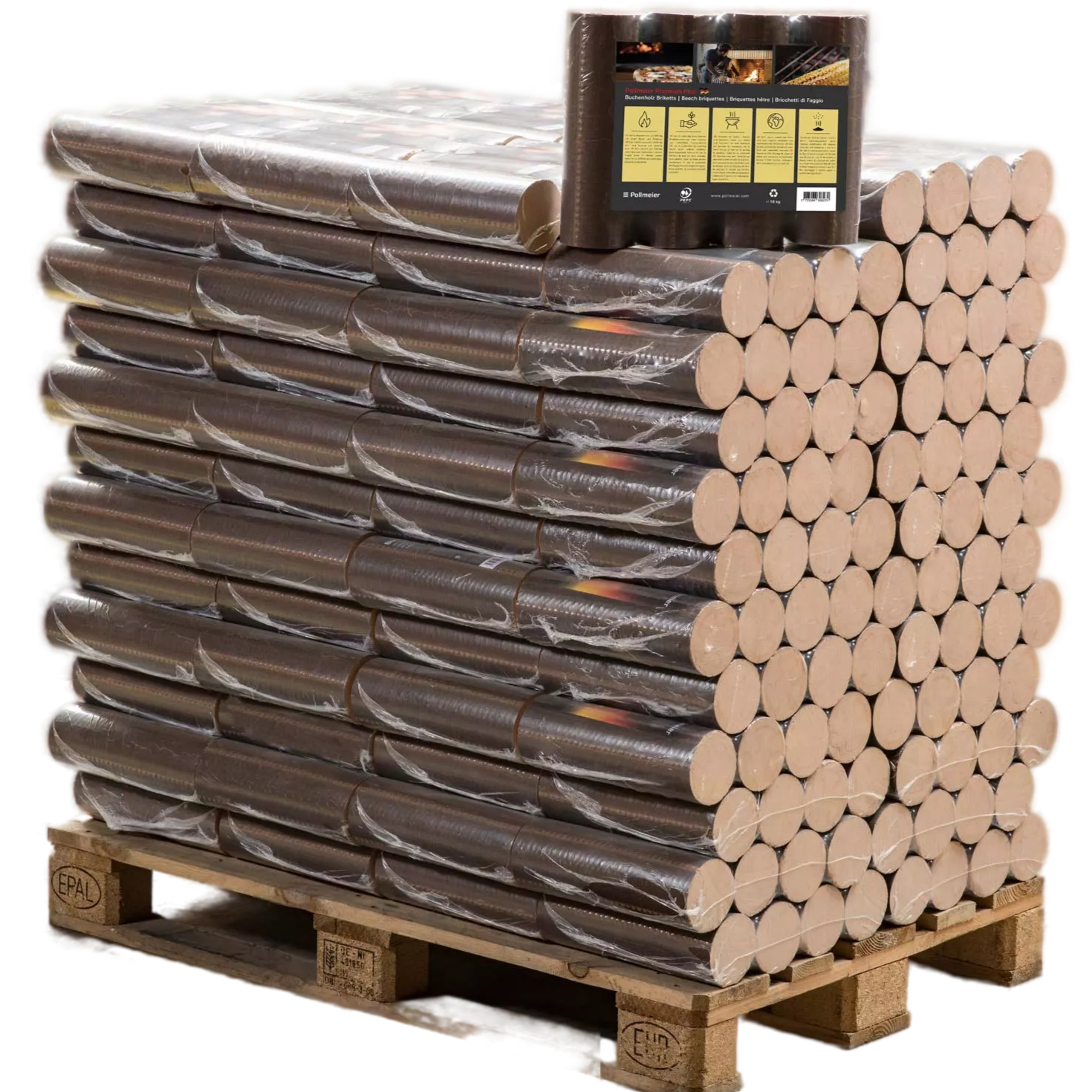 Pollmeier-Palette.webp Buchenbriketts Pollmeier Premium Plus Rund 960 kg – Image 1